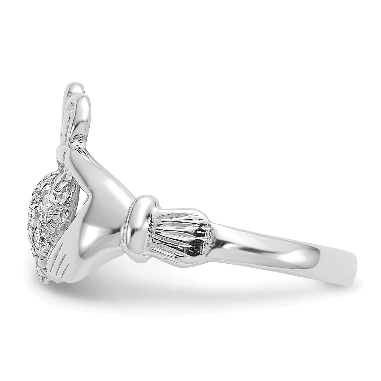 14k White Gold 1/10 carat AA Diamond Claddagh Ring