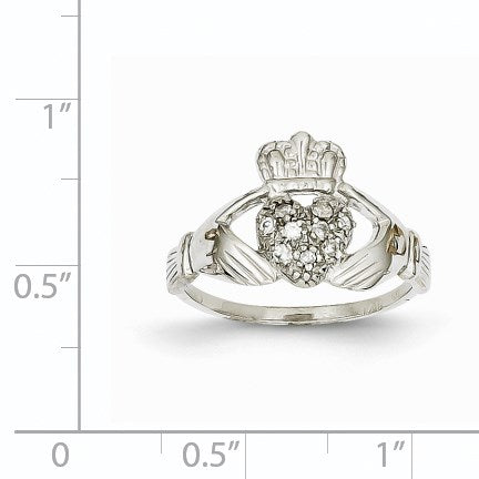 14k White Gold 1/10 carat AA Diamond Claddagh Ring
