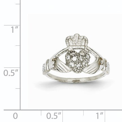 14k White Gold 1/10 carat AA Diamond Claddagh Ring