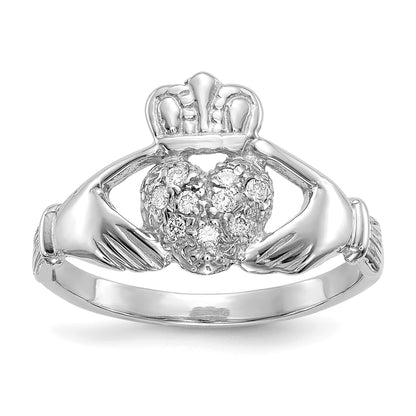 14k White Gold 1/10 carat AA Diamond Claddagh Ring