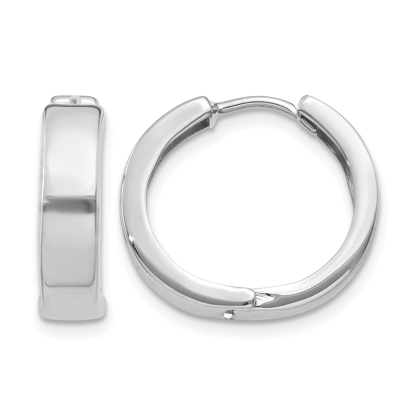 14k White Gold Round Hinged Hoop Earrings
