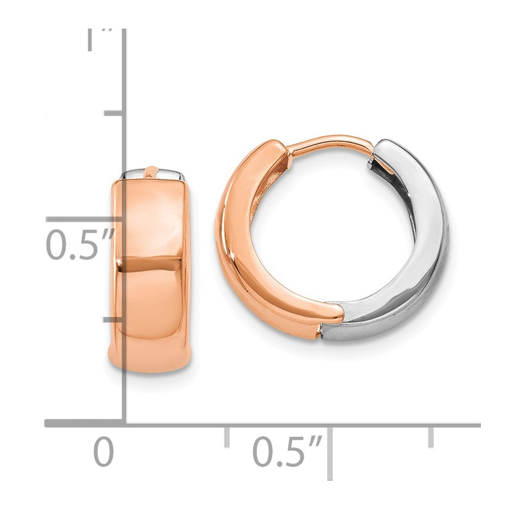 14k Two-tone White and Rose Gold Hinged Hoop Earrings