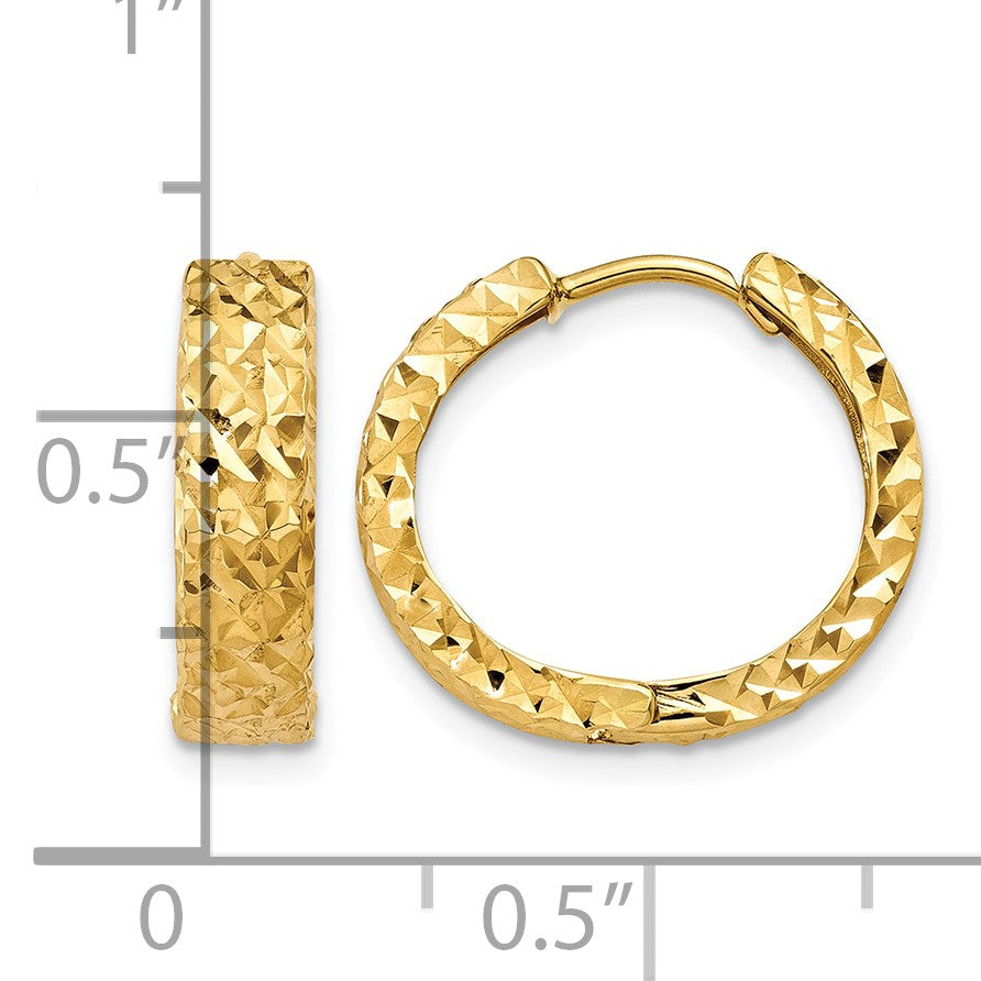 14k Diamond-cut Hinged Hoop Earrings