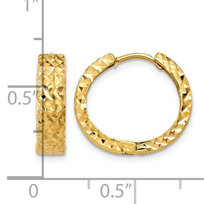 14k Diamond-cut Hinged Hoop Earrings