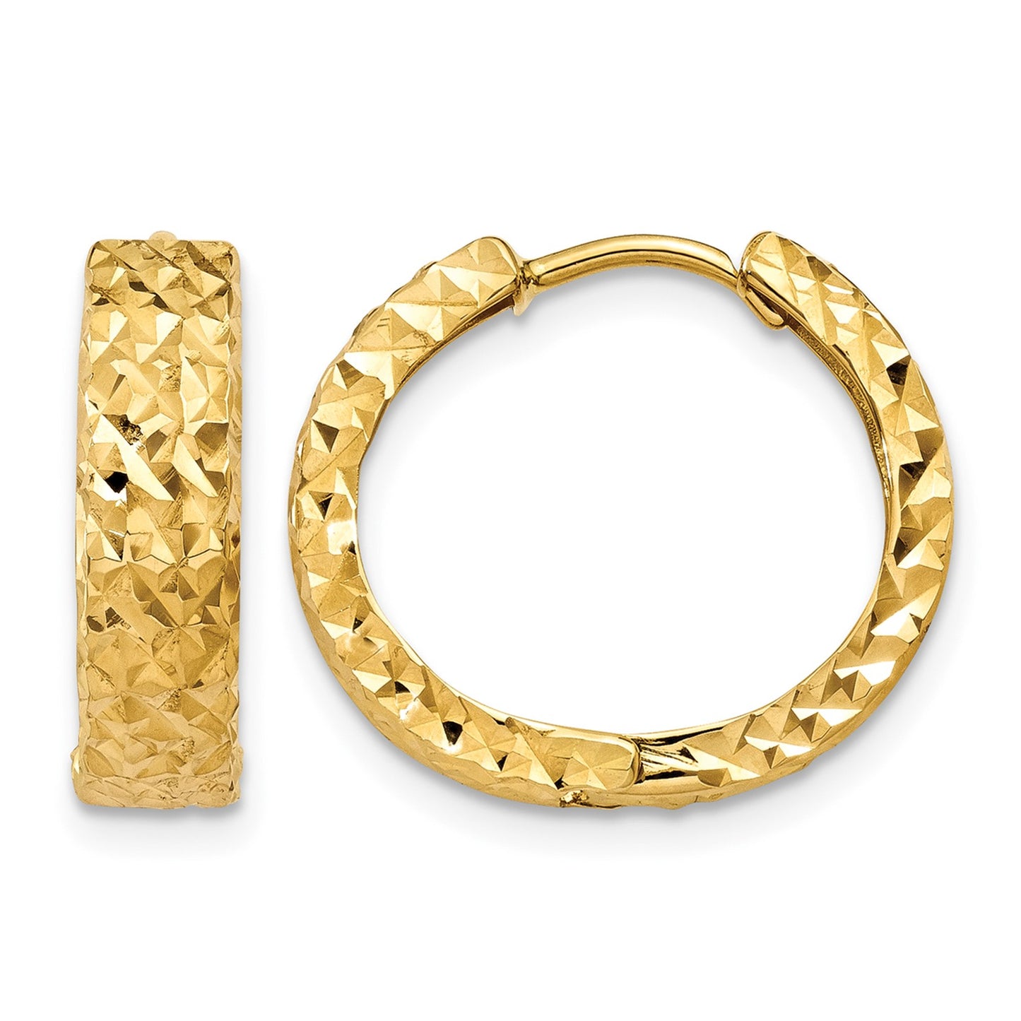 14k Diamond-cut Hinged Hoop Earrings