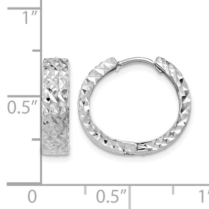 14k White Gold Diamond-cut Hinged Hoop Earrings