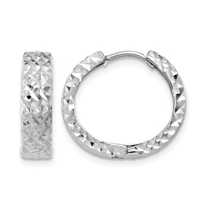 14k White Gold Diamond-cut Hinged Hoop Earrings