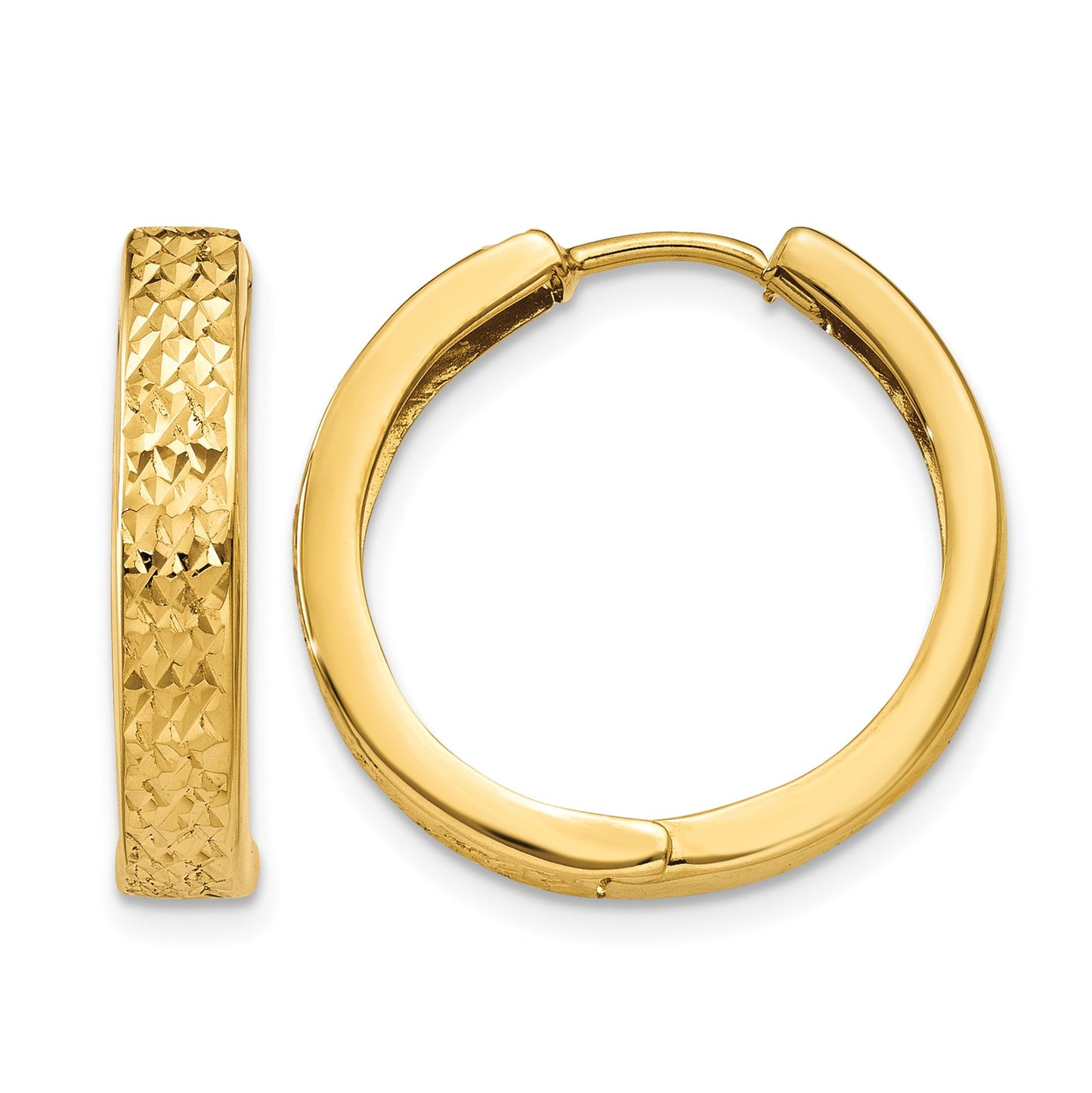 14k Diamond-cut Hinged Hoop Earrings