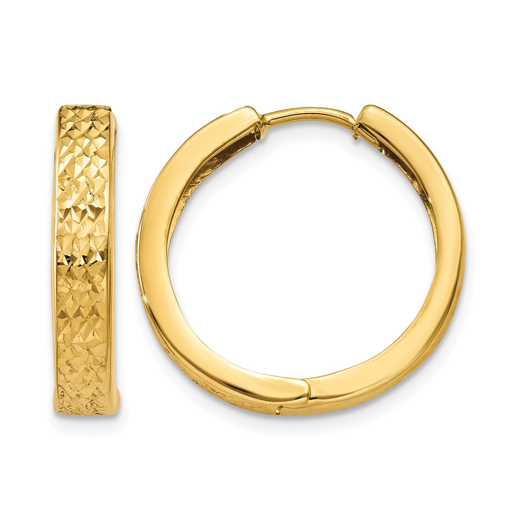 14k Diamond-cut Hinged Hoop Earrings