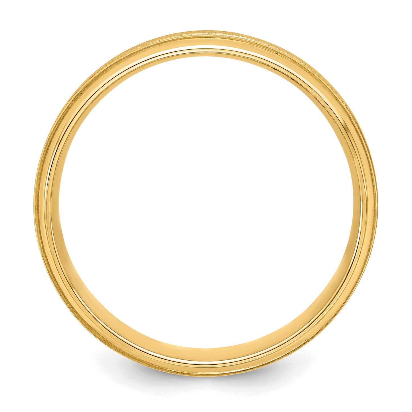 14k Yellow Gold 6mm Standard Weight Comfort Fit Brushed Satin/Polished Milgrain Grooved Edge Wedding Band Size 10.5