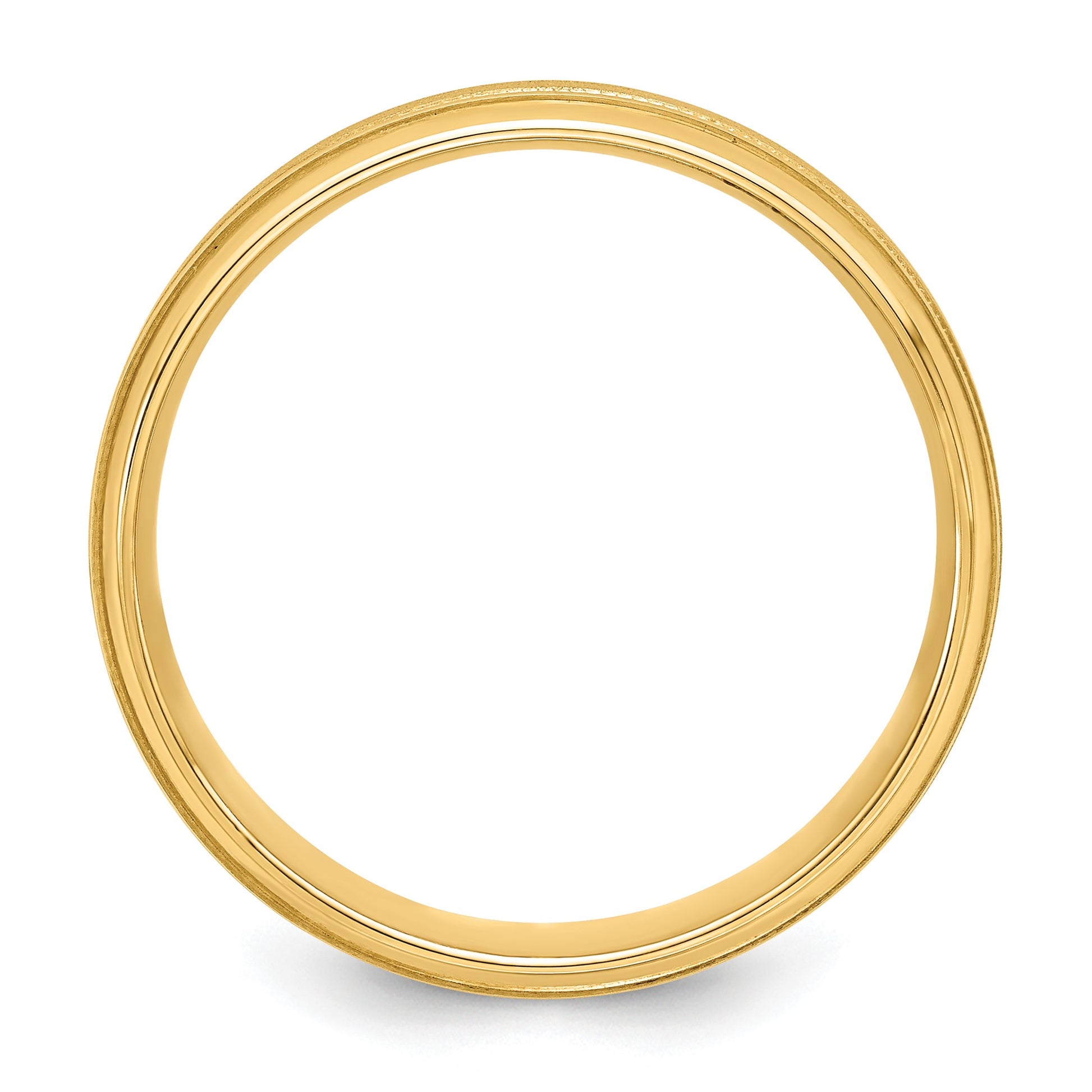 14k Yellow Gold 6mm Standard Weight Comfort Fit Brushed Satin/Polished Milgrain Grooved Edge Wedding Band Size 10.5