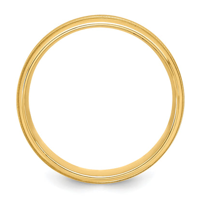 14k Yellow Gold 6mm Standard Weight Comfort Fit Brushed Satin/Polished Milgrain Grooved Edge Wedding Band Size 10.5