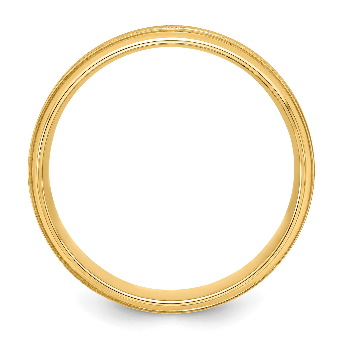 14k Yellow Gold 6mm Lightweight Comfort Fit Brushed Satin/Polished Milgrain Grooved Edge Wedding Band Size 7.5