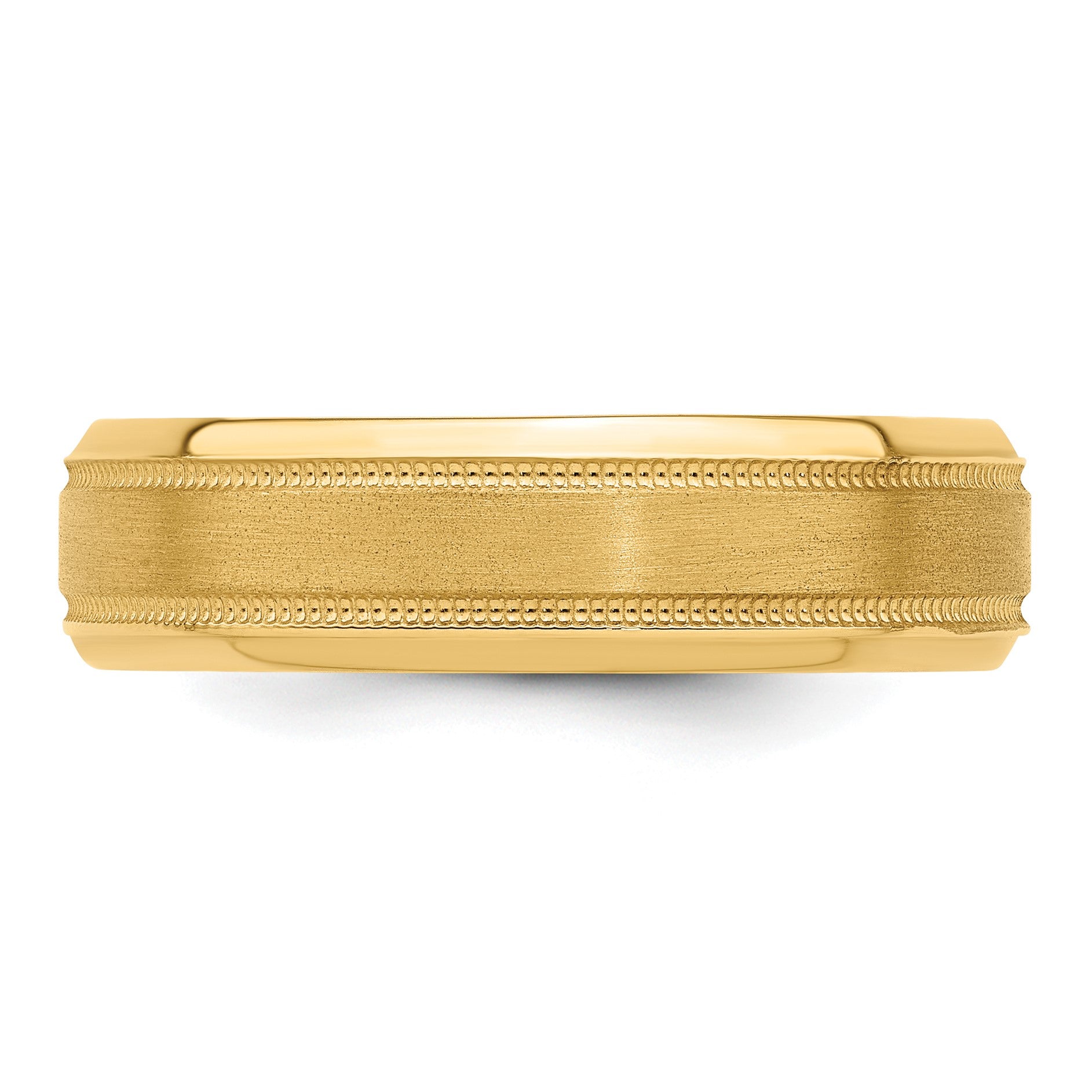 14k Yellow Gold 6mm Standard Weight Comfort Fit Brushed Satin/Polished Milgrain Grooved Edge Wedding Band Size 10