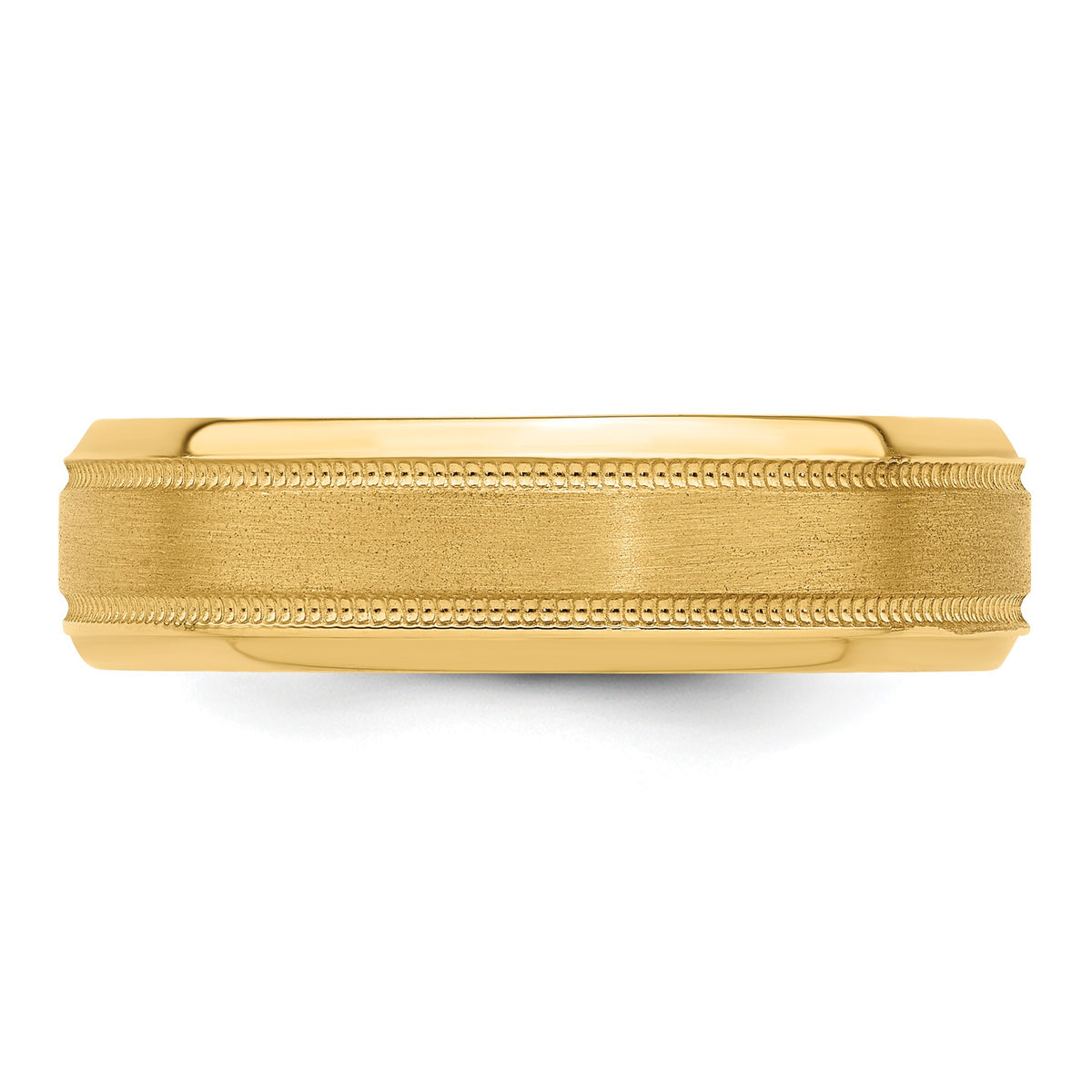 14k Yellow Gold 6mm Lightweight Comfort Fit Brushed Satin/Polished Milgrain Grooved Edge Wedding Band Size 7.5
