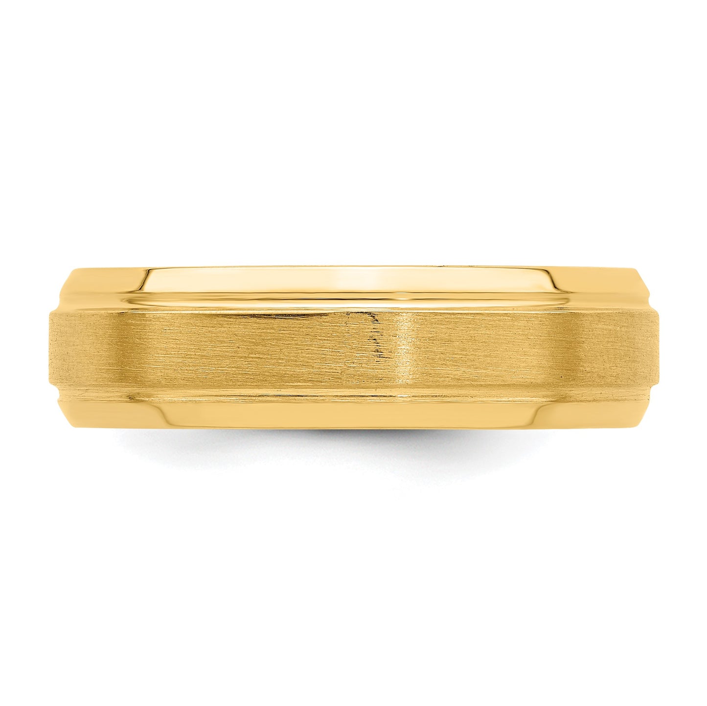 14k Yellow Gold 6mm Heavyweight Comfort Fit Brushed Satin/Polished Line Edge Wedding Band Size 10