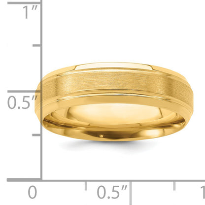 14k Yellow Gold 6mm Heavyweight Comfort Fit Brushed Satin/Polished Line Edge Wedding Band Size 10