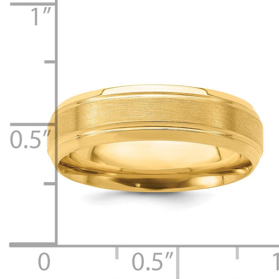 14k Yellow Gold 6mm Lightweight Comfort Fit Brushed Satin/Polished Line Edge Wedding Band Size 8