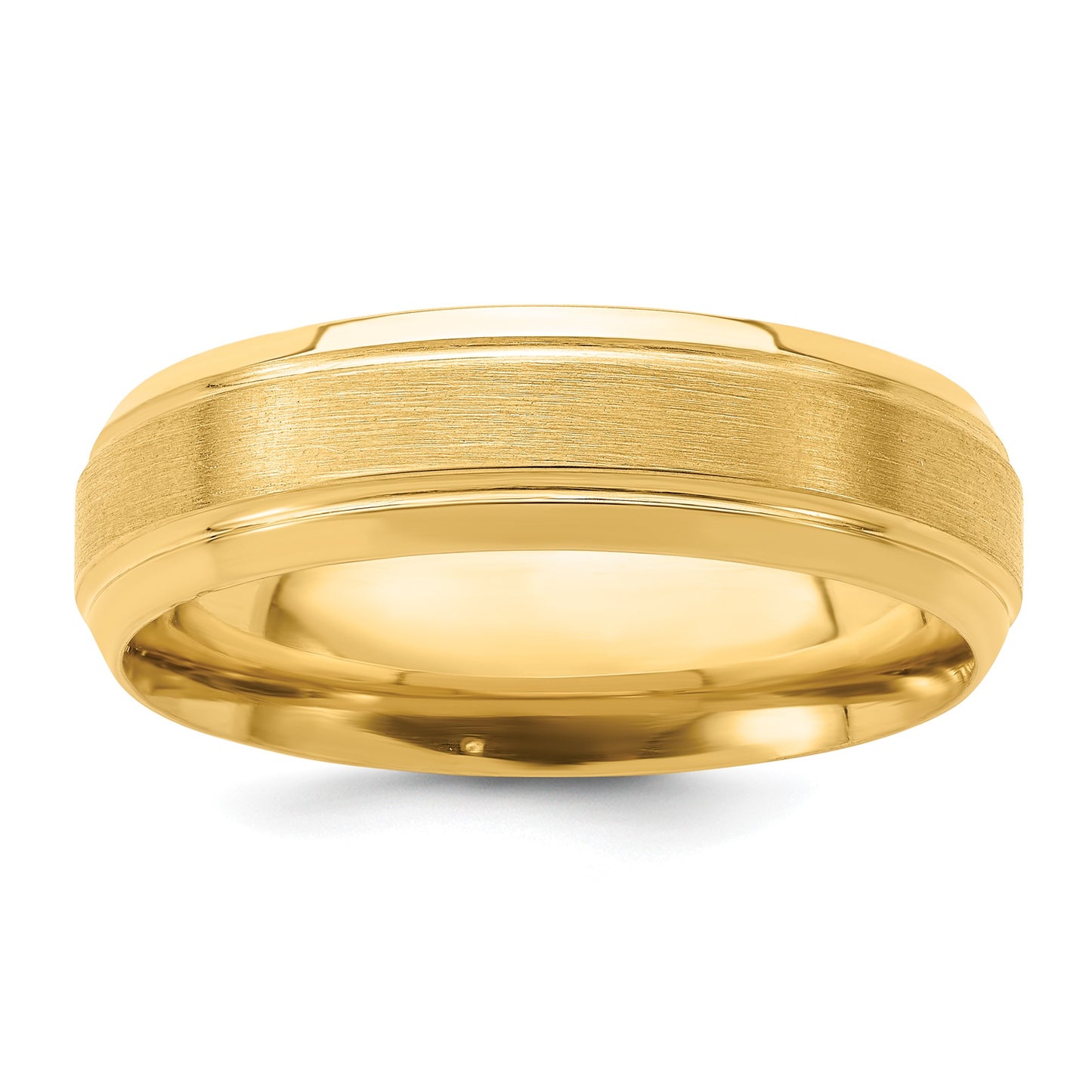 14k Yellow Gold 6mm Heavyweight Comfort Fit Brushed Satin/Polished Line Edge Wedding Band Size 10