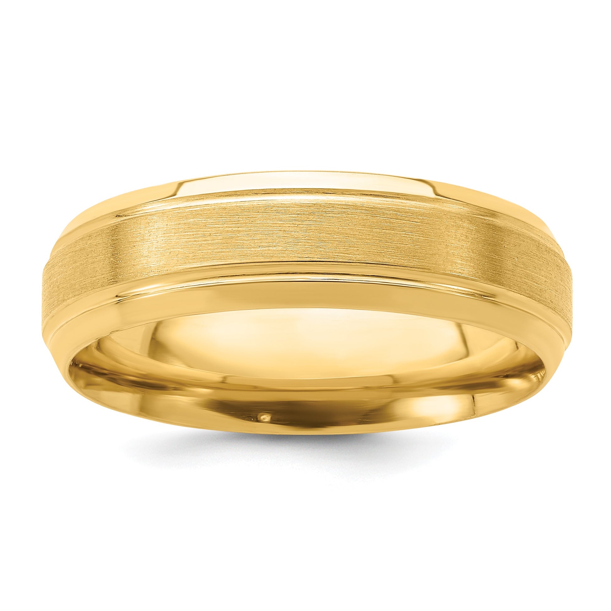 14k Yellow Gold 6mm Lightweight Comfort Fit Brushed Satin/Polished Line Edge Wedding Band Size 9
