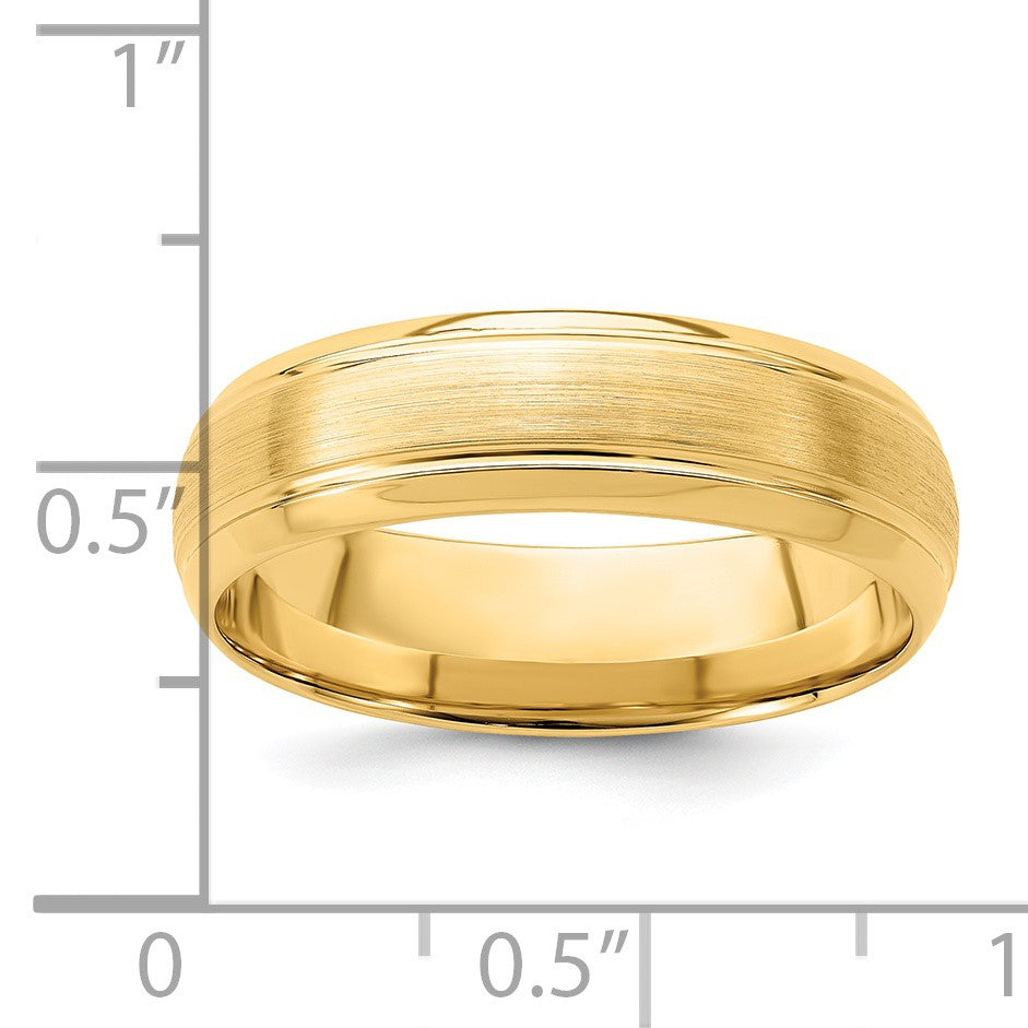 14k Yellow Gold 6mm Standard Weight Comfort Fit Brushed Satin Line Edge Wedding Band Size 8