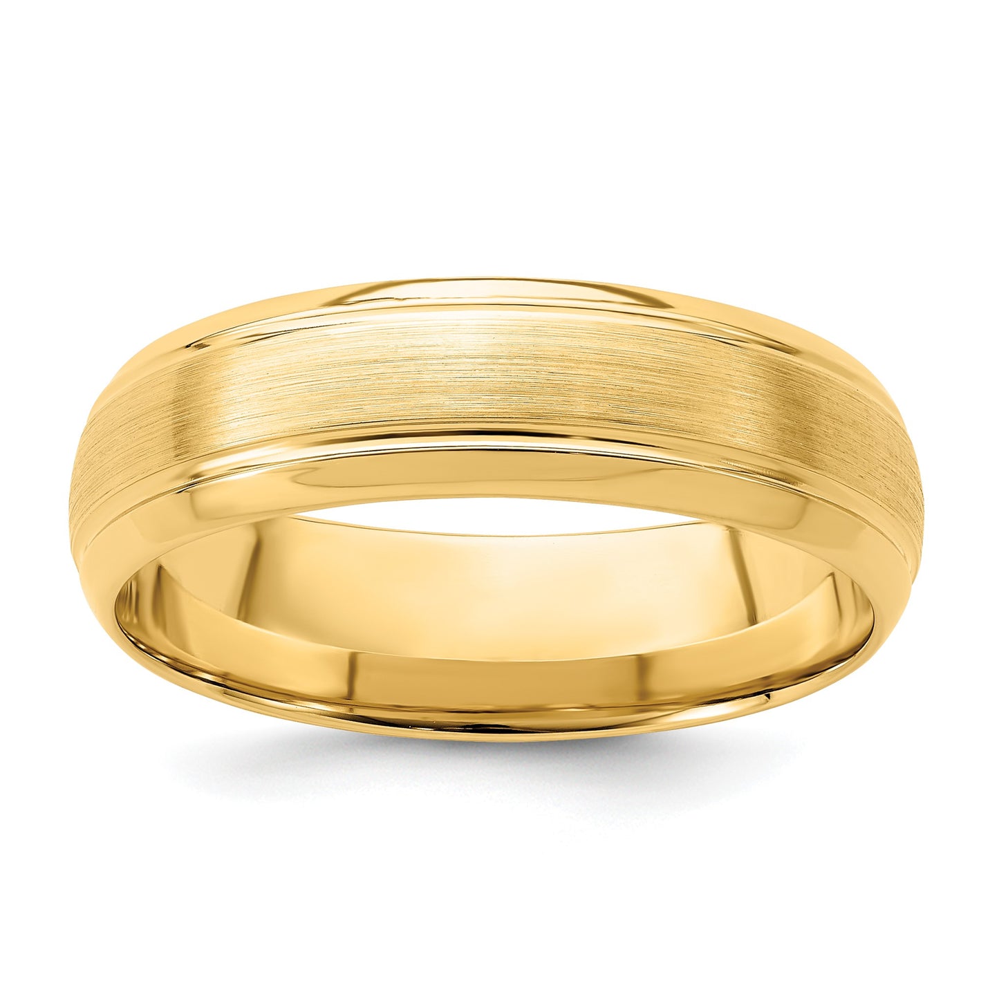 14k Yellow Gold 6mm Standard Weight Comfort Fit Brushed Satin Line Edge Wedding Band Size 10
