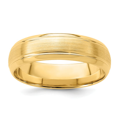 14k Yellow Gold 6mm Standard Weight Comfort Fit Brushed Satin Line Edge Wedding Band Size 10