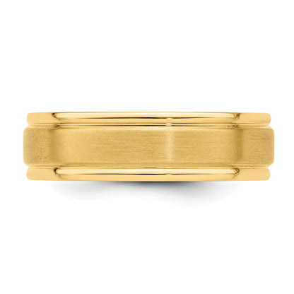 14k Yellow Gold 6mm Heavyweight Comfort Fit Brushed Satin/Polished Grooved Edge Wedding Band Size 9
