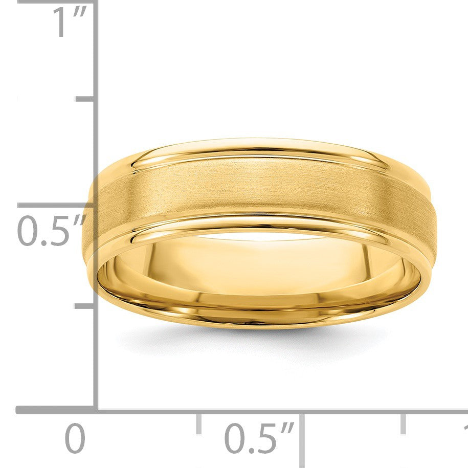 14k Yellow Gold 6mm Heavyweight Comfort Fit Brushed Satin/Polished Grooved Edge Wedding Band Size 9