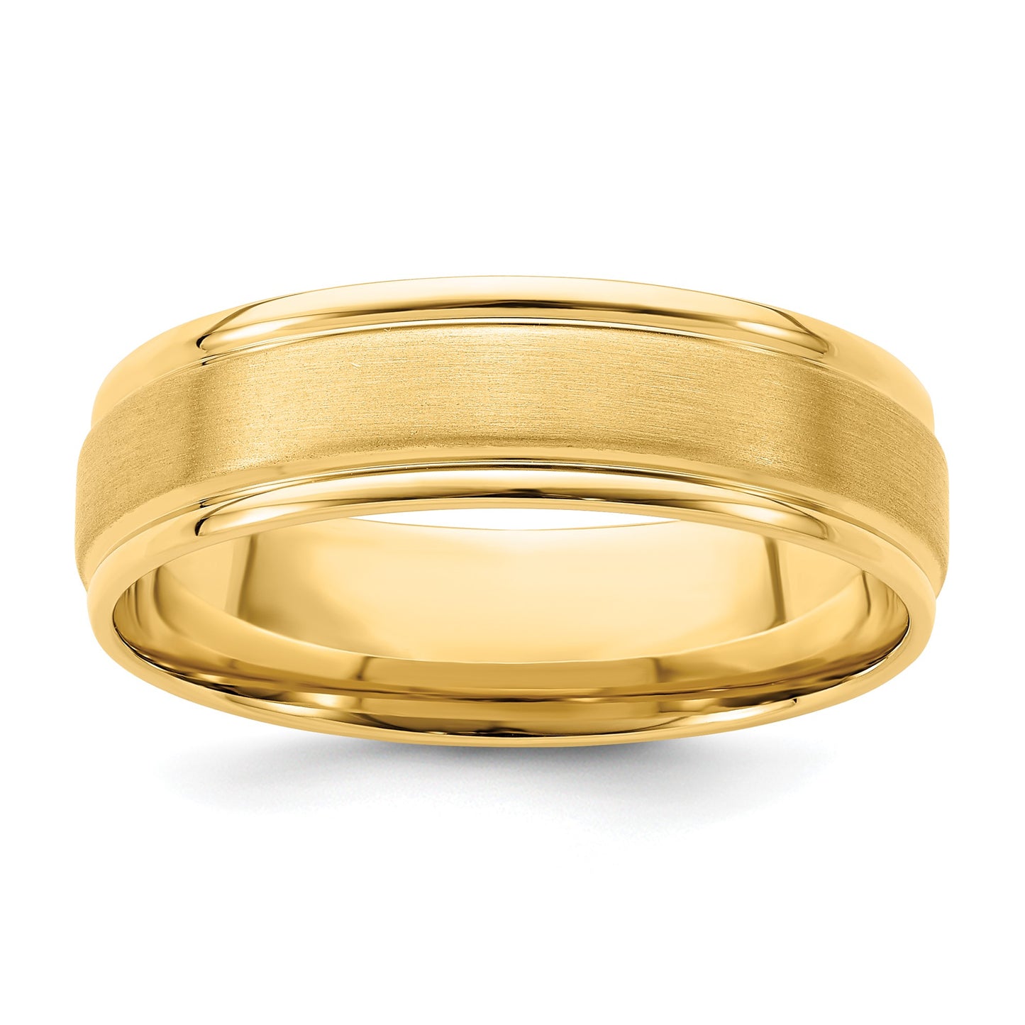 14k Yellow Gold 6mm Heavyweight Comfort Fit Brushed Satin/Polished Grooved Edge Wedding Band Size 9