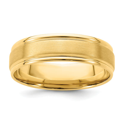 14k Yellow Gold 6mm Heavyweight Comfort Fit Brushed Satin/Polished Grooved Edge Wedding Band Size 9
