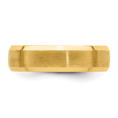 14k Yellow Gold 6mm Heavyweight Comfort Fit Brushed Satin with Polished Beveled Edge Wedding Band Size 10