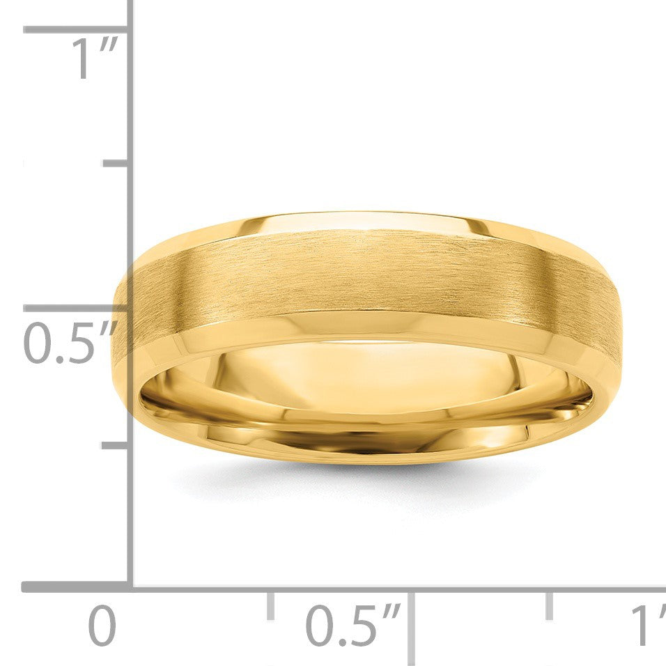14k Yellow Gold 6mm Heavyweight Comfort Fit Brushed Satin with Polished Beveled Edge Wedding Band Size 10