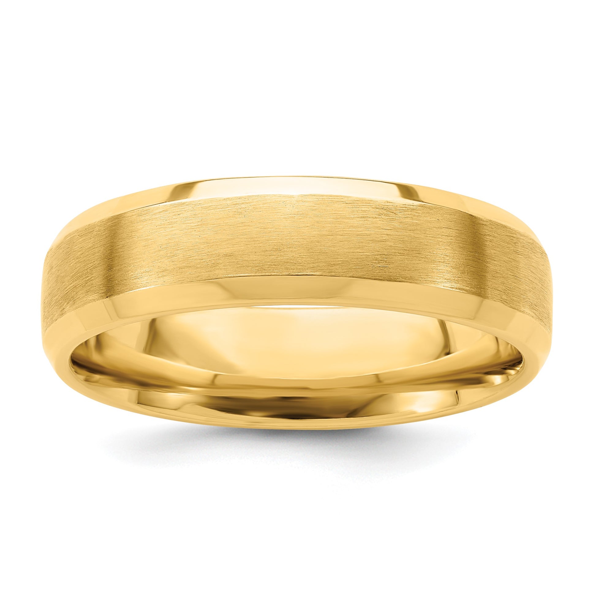14k Yellow Gold 6mm Heavyweight Comfort Fit Brushed Satin with Polished Beveled Edge Wedding Band Size 10