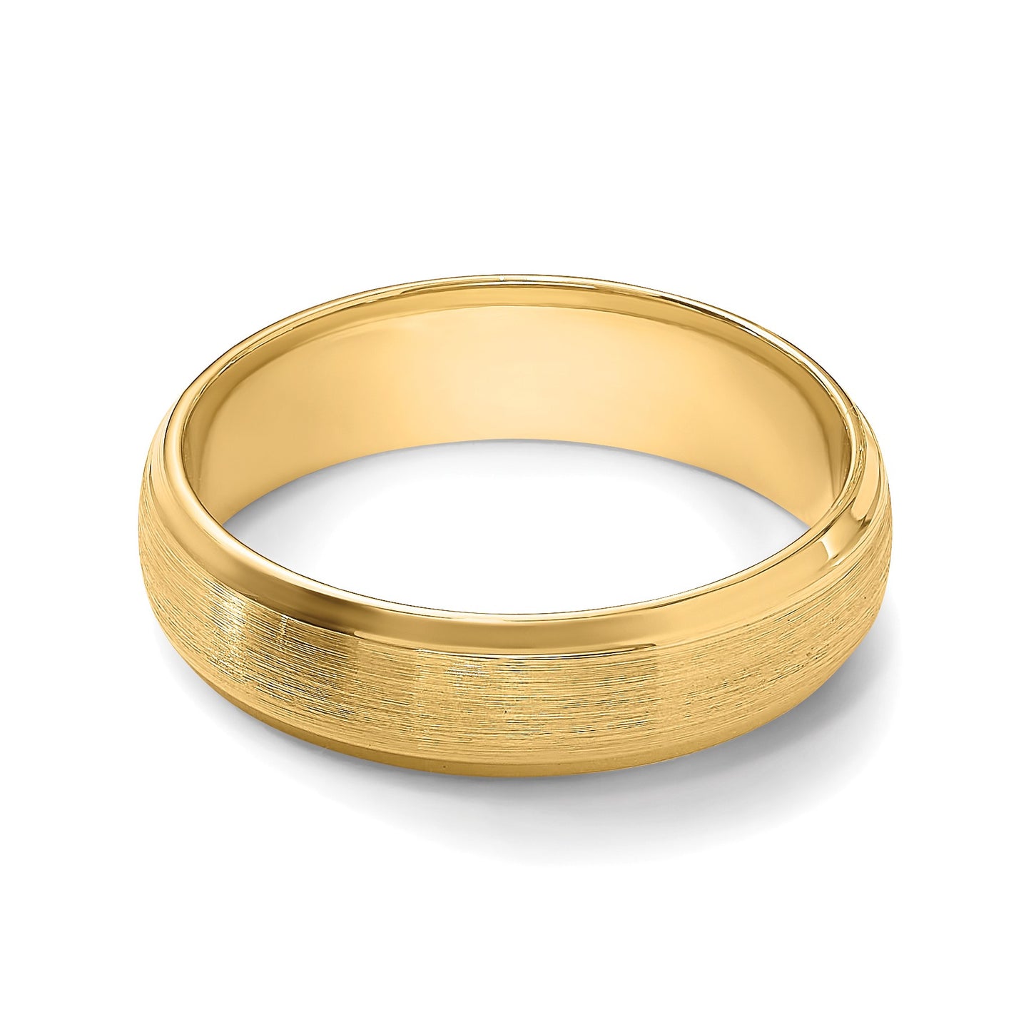 14k Yellow Gold 6mm Heavyweight Comfort Fit Brushed Satin with Polished Beveled Edge Wedding Band Size 10