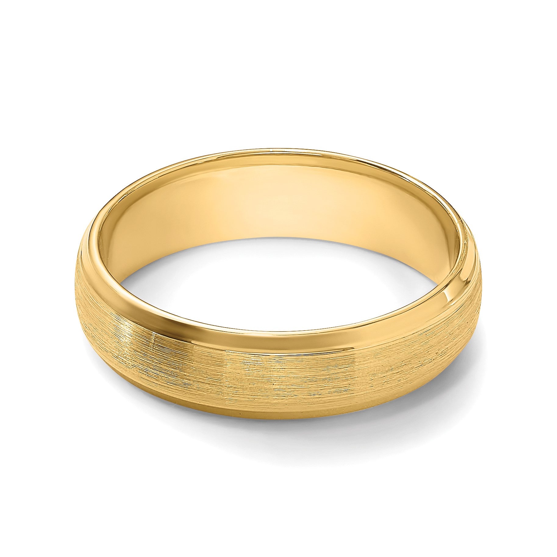 14k Yellow Gold 6mm Standard Weight Comfort Fit Brushed Satin with Polished Beveled Edge Wedding Band Size 11.5