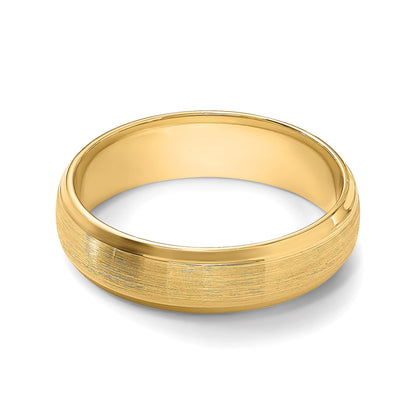 14k Yellow Gold 6mm Standard Weight Comfort Fit Brushed Satin with Polished Beveled Edge Wedding Band Size 11.5