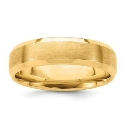 14k Yellow Gold 6mm Standard Weight Comfort Fit Brushed Satin with Polished Beveled Edge Wedding Band Size 8