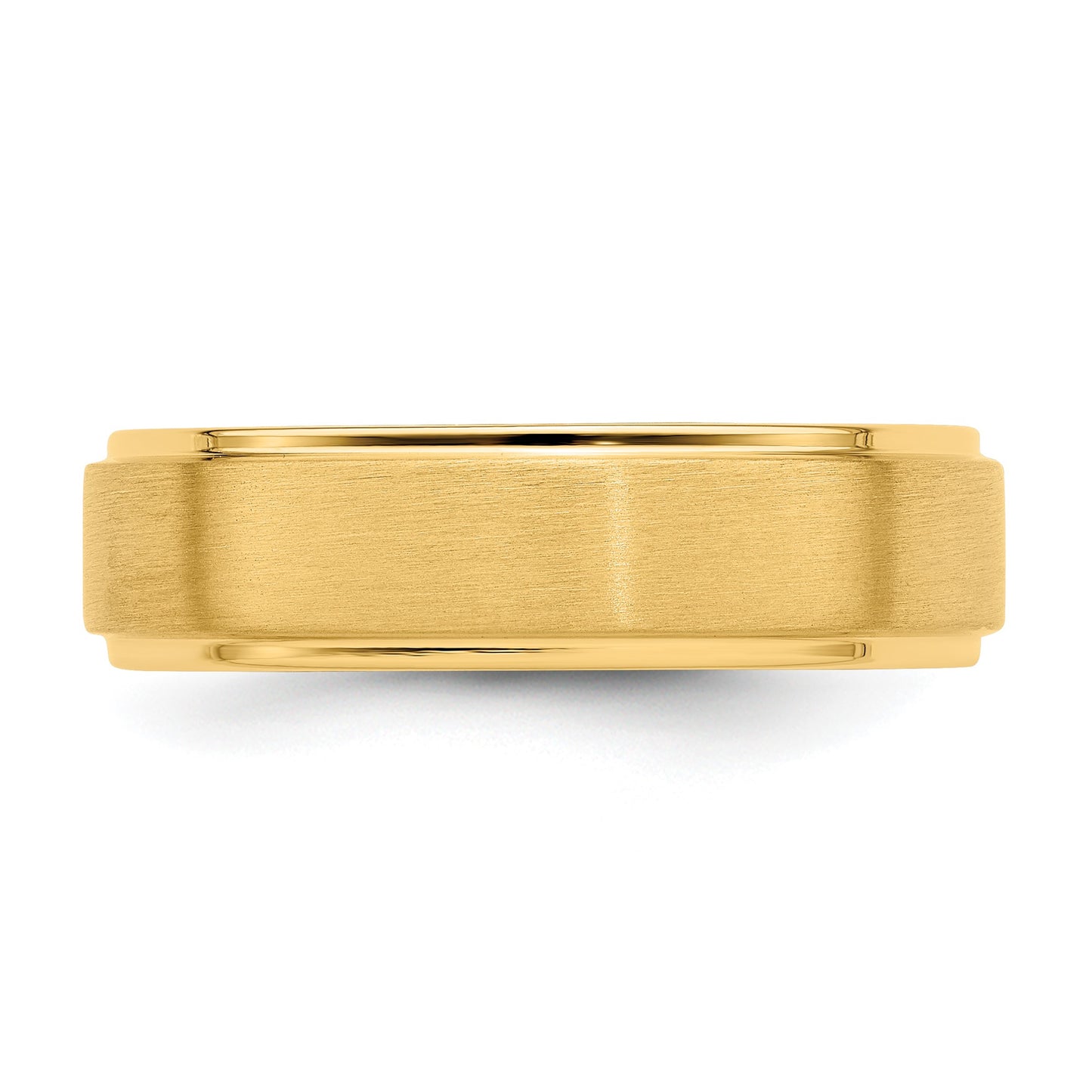 14k Yellow Gold 6mm Lightweight Comfort Fit Brushed Satin/Polished Stepped Edge Wedding Band Size 12