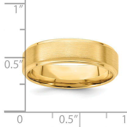 14k Yellow Gold 6mm Standard Weight Comfort Fit Brushed Satin/Polished Stepped Edge Wedding Band Size 8