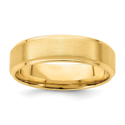 14k Yellow Gold 6mm Standard Weight Comfort Fit Brushed Satin/Polished Stepped Edge Wedding Band Size 11