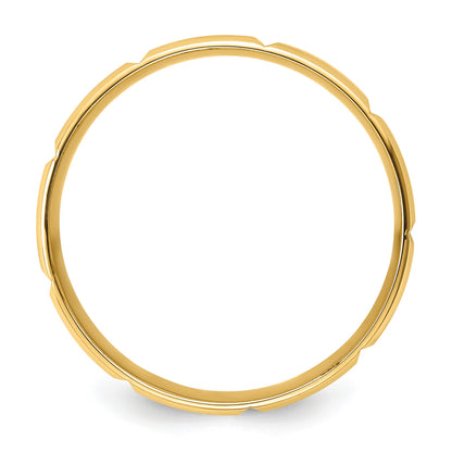 14k Yellow Gold 6mm Standard Weight Comfort Fit Brushed/Polished Beveled Edge with Vertical Lines Wedding Band Size 10