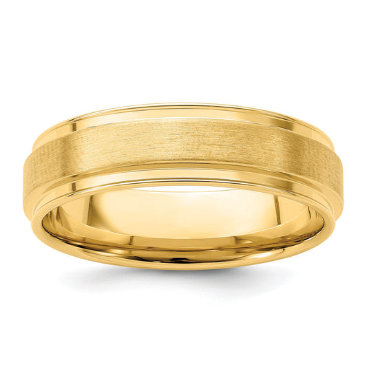 14k Yellow Gold 6mm Standard Weight Comfort Fit Brushed Satin Fancy Wedding Band Size 10