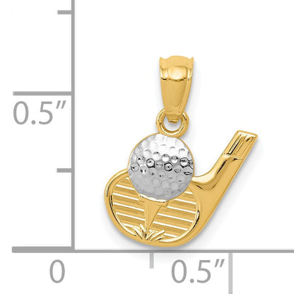 14k and White Rhodium Golf Ball and Club Pendant