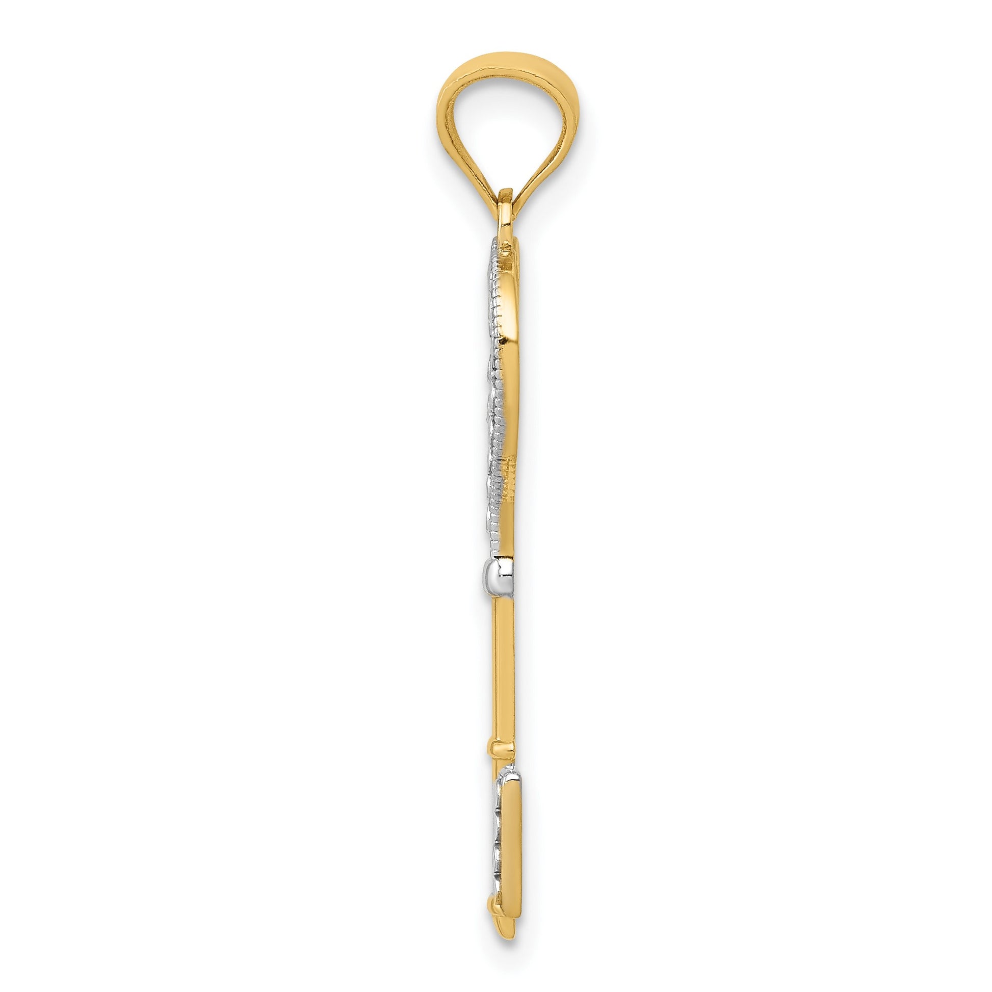 14K and White Rhodium Polished Heart Key Charm