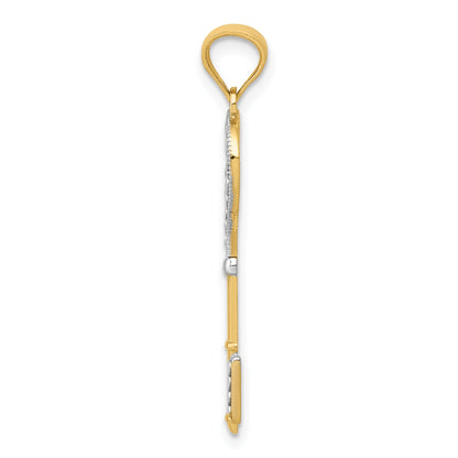 14K and White Rhodium Polished Heart Key Charm