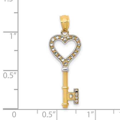 14K and White Rhodium Polished Heart Key Charm