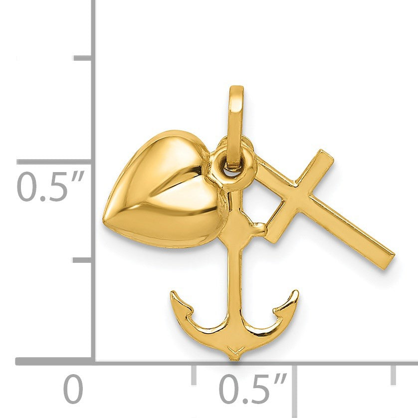 14K Polished Moveable Heart/Cross/Anchor Pendant