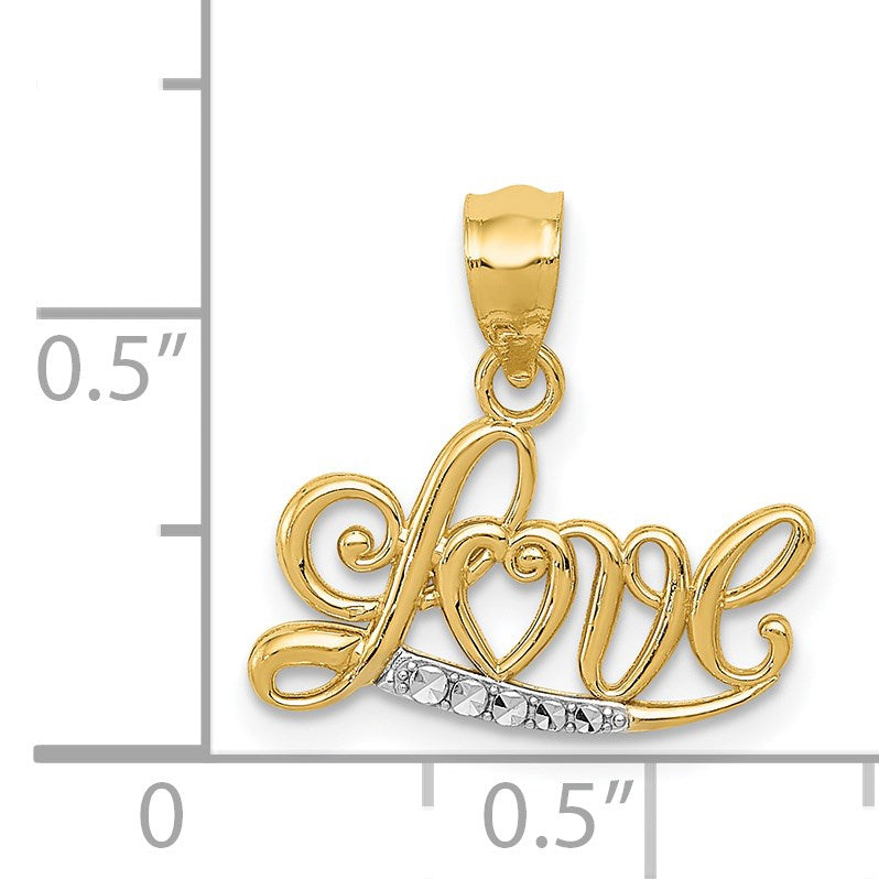 14k and White Rhodium Diamond-cut LOVE Script Pendant