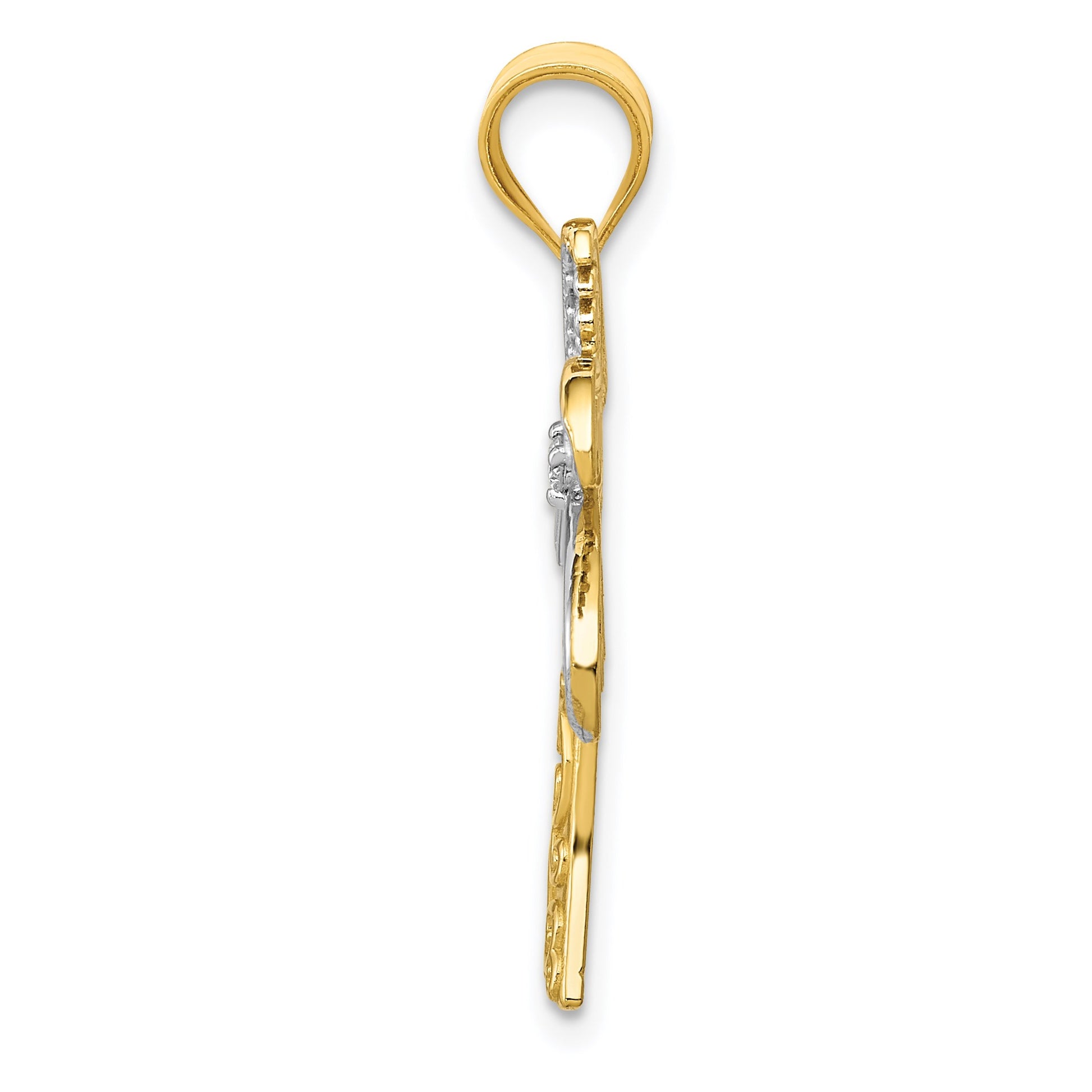 14K and White Rhodium Diamond Palm Tree Pendant